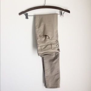 Skinny High Waisted Tan Pants Rise Buttoned Khaki